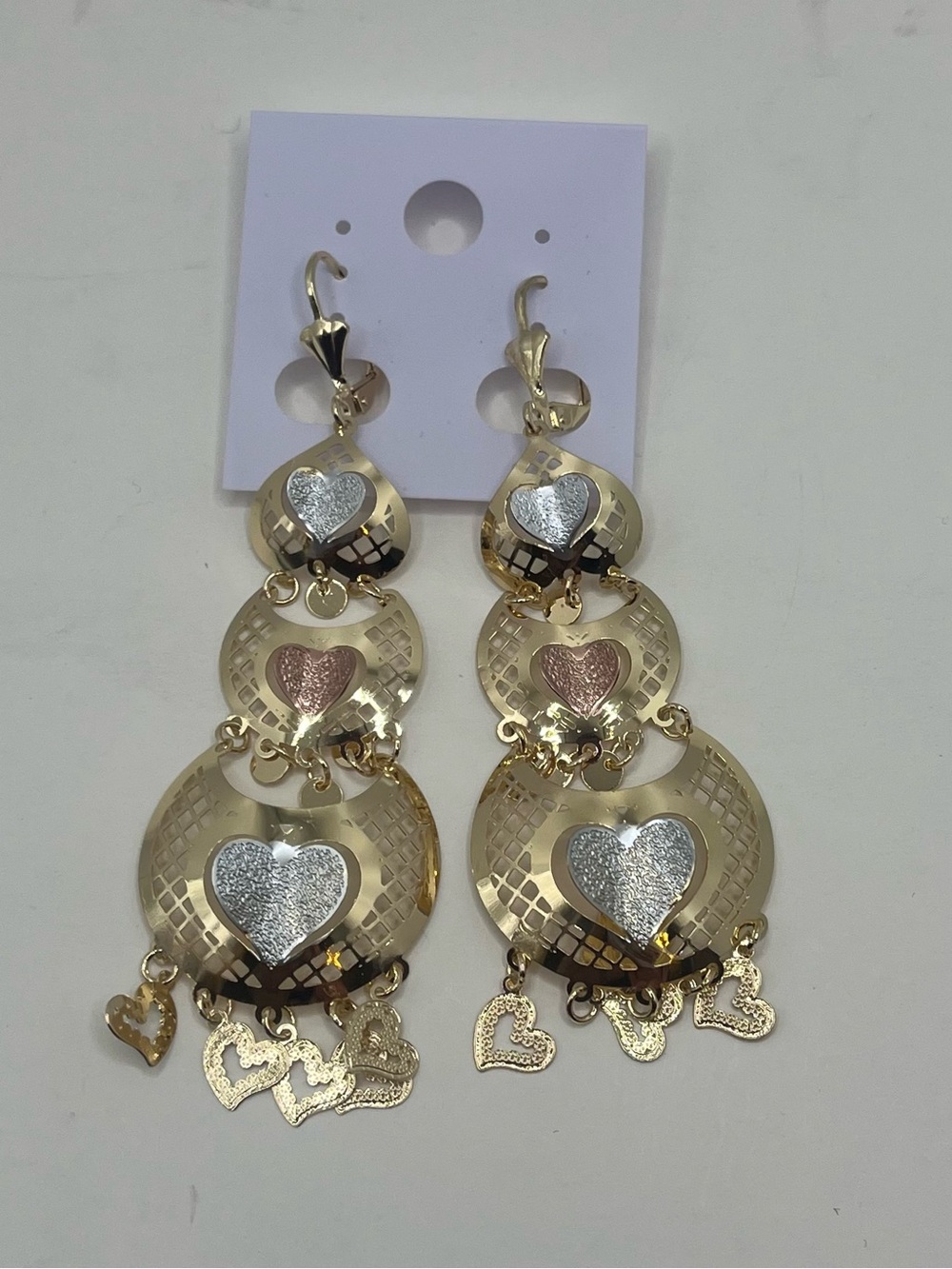 Gold filled Heart Drop Earrings 3 tones color - Women Jewelry